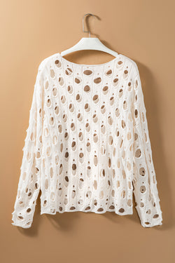 Pull beige en tricot à œillets ajourés