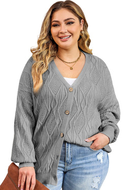 Cardigan Openwork abotonado en un gran tejido gris