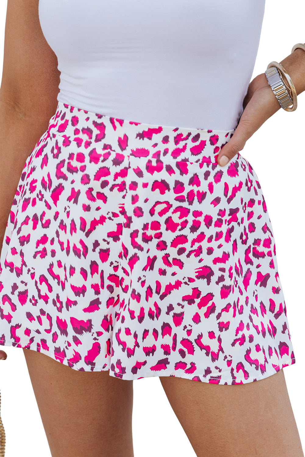 Rose Leopard Imprimir Flutter Shorts informales