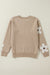 Parchment Flower Pattern Ribbed Crew Neck Sweater