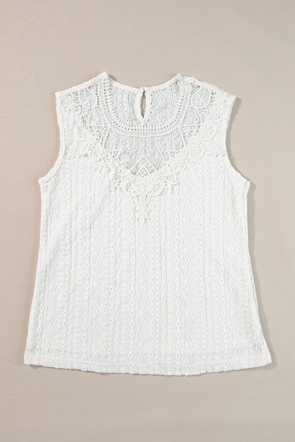 Cabellado de crochet de encaje blanco Guipure Camiseta trasera