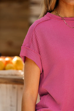 T-shirt en tricot texturé rouge rose *