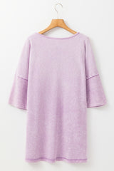 Orchid Petal Plus Mineral Wash Drop Sleeve Patchwork T-Shirt