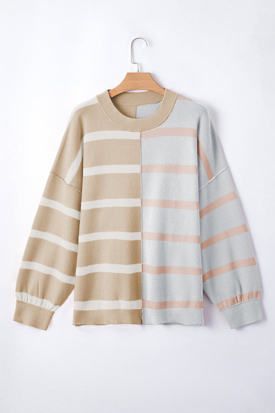 Striped khaki over-dimensional sweater *