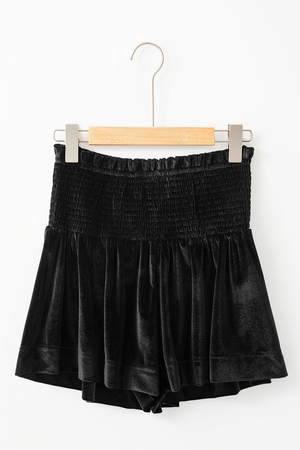 Black Velvet High Waisted Smocked Shorts