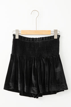 Black Velvet High Waisted Smocked Shorts