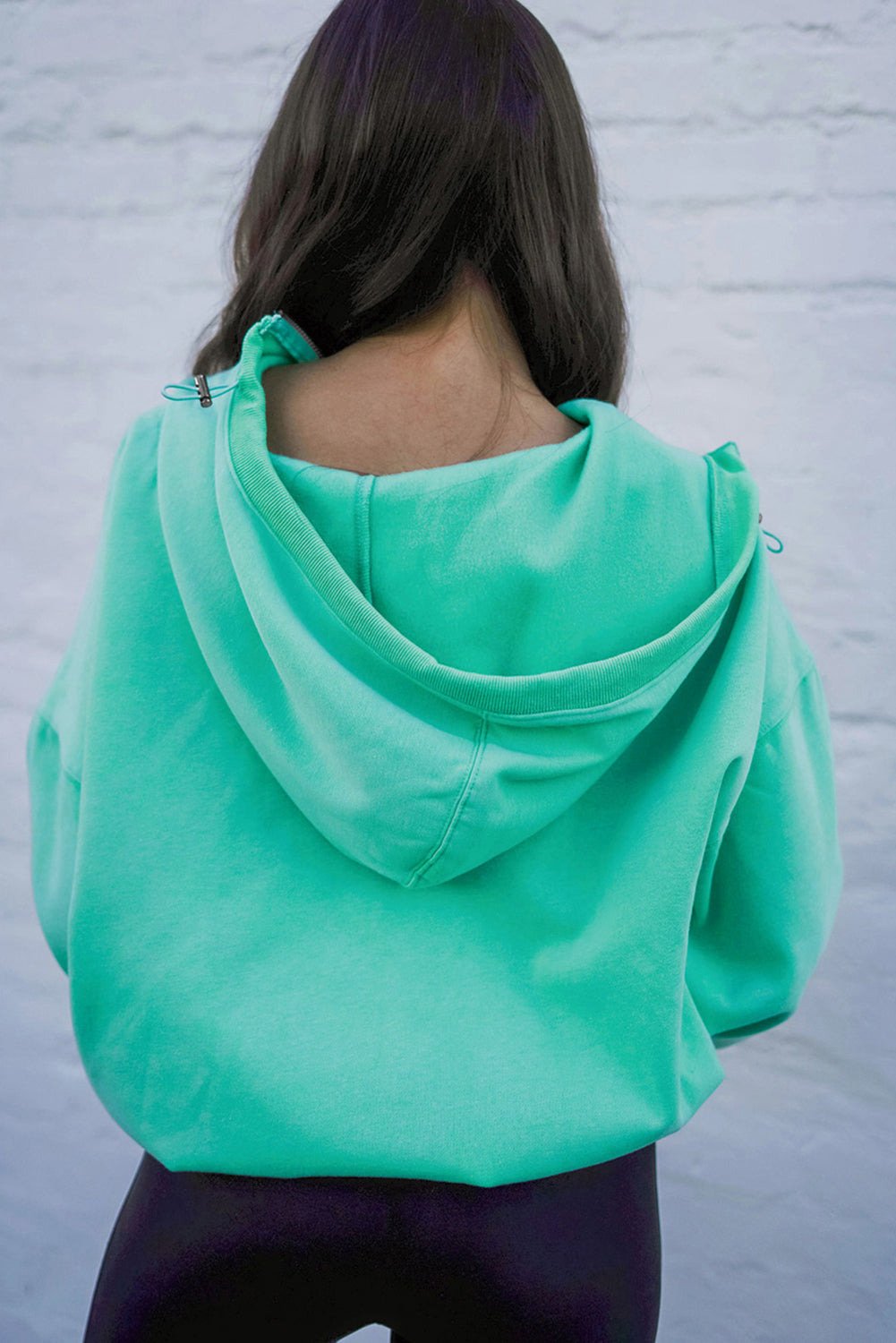 Mint Green Half Zip Kangaroo Pocket Drop Shoulder Hoodie