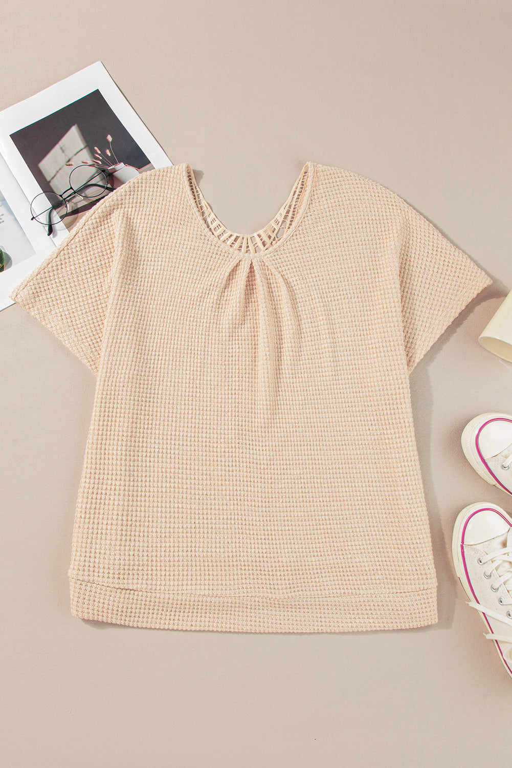 BEIGE GUIPURE INSERT TEE TEE TEE