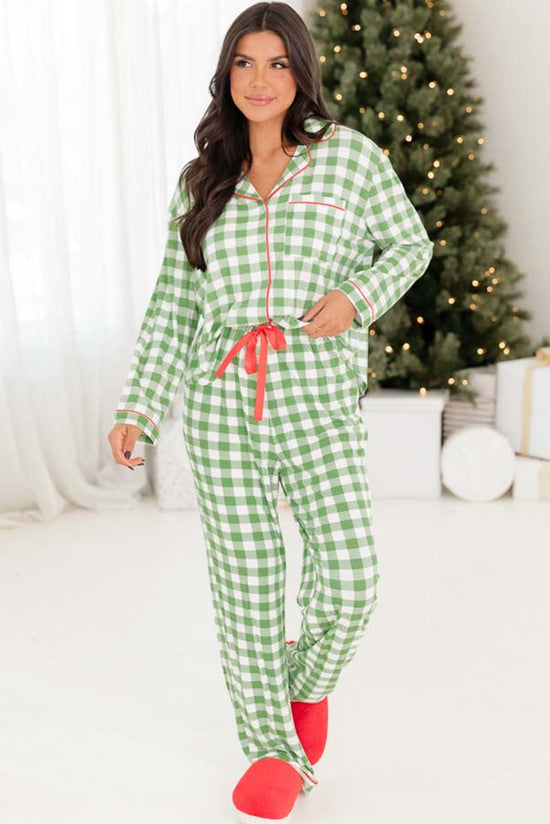 Ensemble pyjama chemise et pantalon à carreaux de Noël vert clair