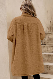 Teddy khaki coat with single buttoning and contrasting flap pocket