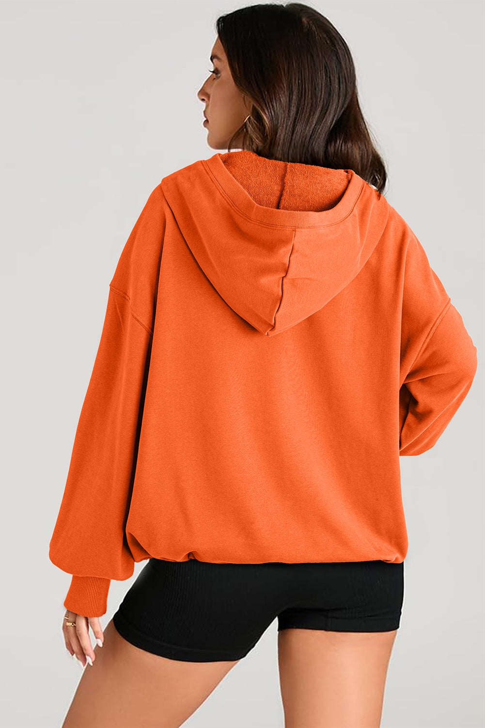 Orange massiver Känguroo -Tasche halb Reißverschluss übergroßer Hoodie