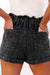 Vintage Washed Black High Waisted Ruffle Denim Shorts