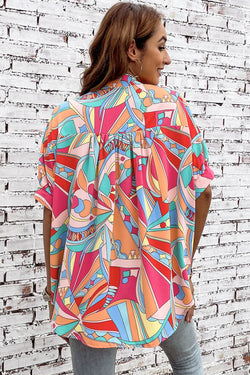 Multicolor a large shirt with half-underwenting sleeves and abstract geometric print