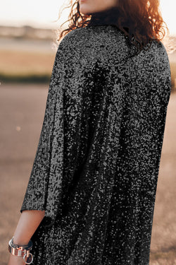 Black sequined kimono, 3/4 sleeves, open front