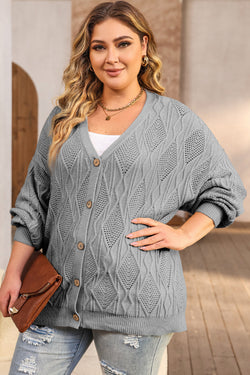 Cardigan Openwork abotonado en un gran tejido gris