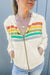 Apricot Color Block Striped Patchwork Zip Up Hoodie with Side Pockets