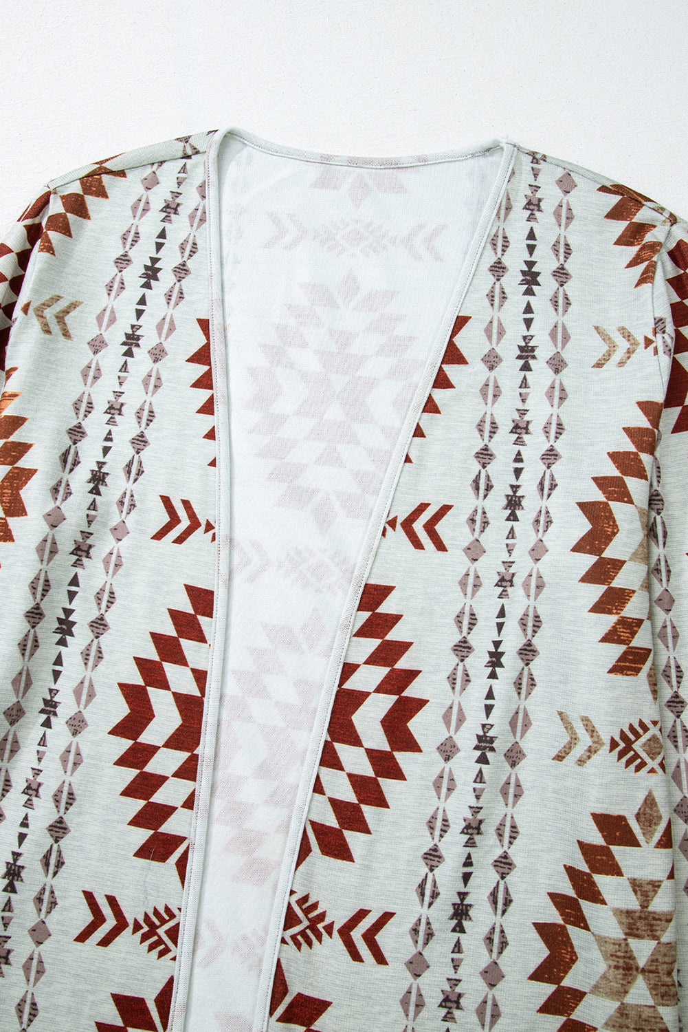 Brown Aztec Western Print Open Front Long Cardigan