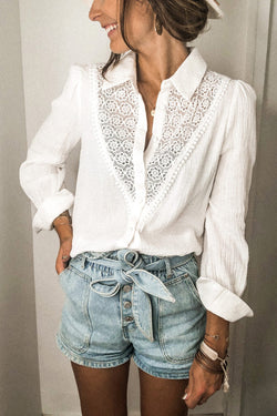 White floral lace shirt