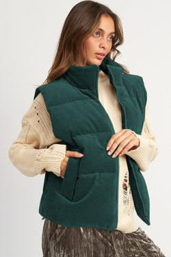 Chaqueta con cremallera cuesta arriba con terciopelo de terciopelo jungla verde