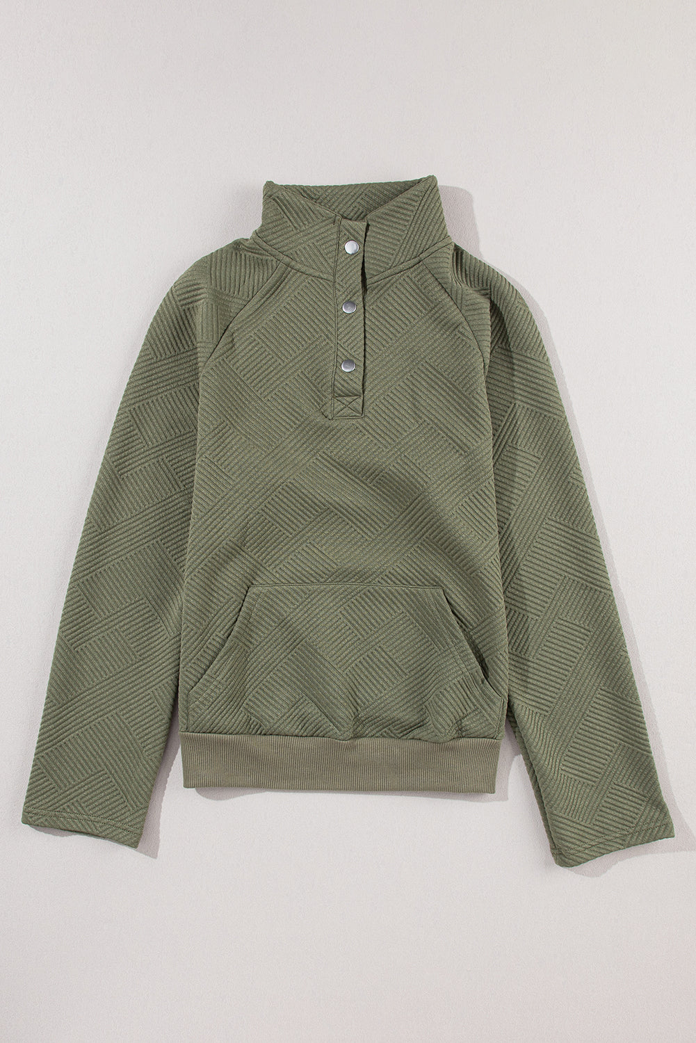 Sweat-shirt boutonné en tricot texturé vert Laurel avec poche kangourou