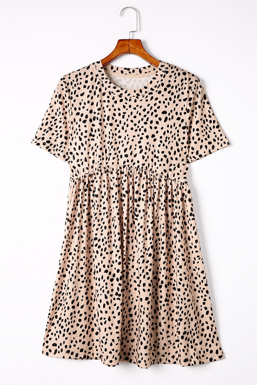 Vestido estilo camiseta estilo túnica de manga corta con estampado de leopardo