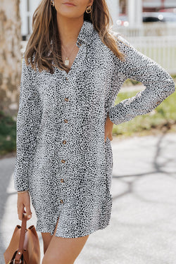 Leopard Animal Print Long Sleeve Shirt Dress