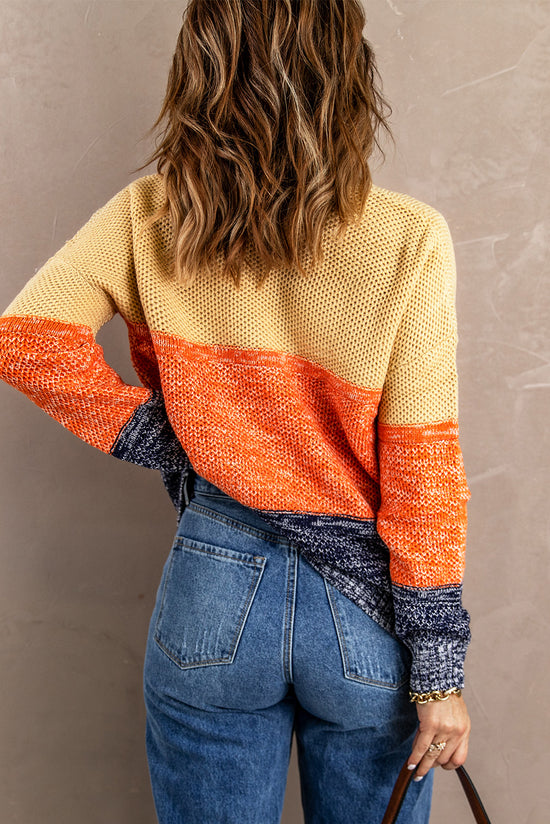 Blue color block mesh texture sweater