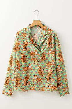 Decreeed V -neck shirt and green tiger floral print