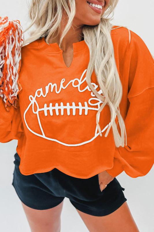 Orangefarbenes Spieltag mit Rugby gekerbter Nacken -Sweatshirt