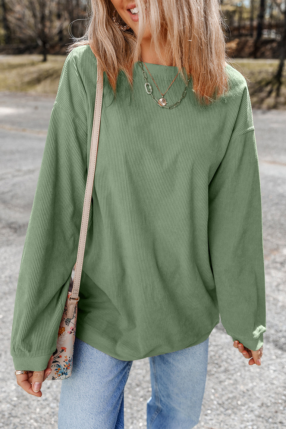 Grass green corduroy oversized sweatshirt