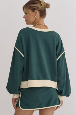 Evergreen -colored contrasting sweater set *