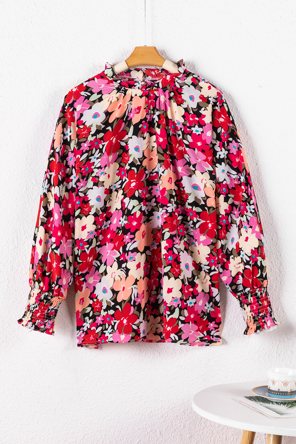 BLUSA FLORAL DE MANUA DE PROLLANTE PULLOLADOR DEL PULLO DE COLL PARTIR PARTILLO DEL COLLA ROSA