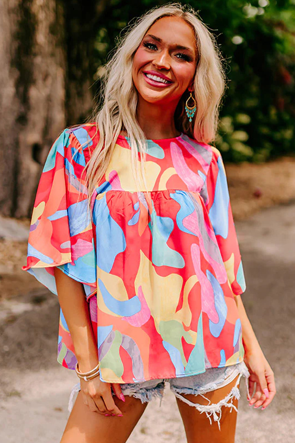 Blouse multicolore à col abstrait-A WOMAN WE LOVE