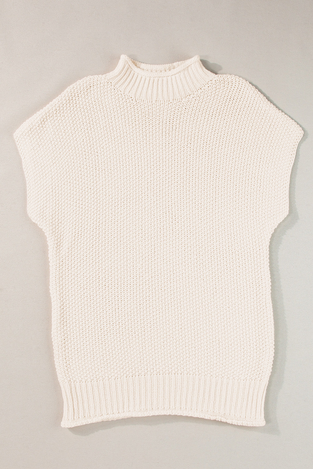 Beige High Neck -Fledermaus kurzärmelige Pullover