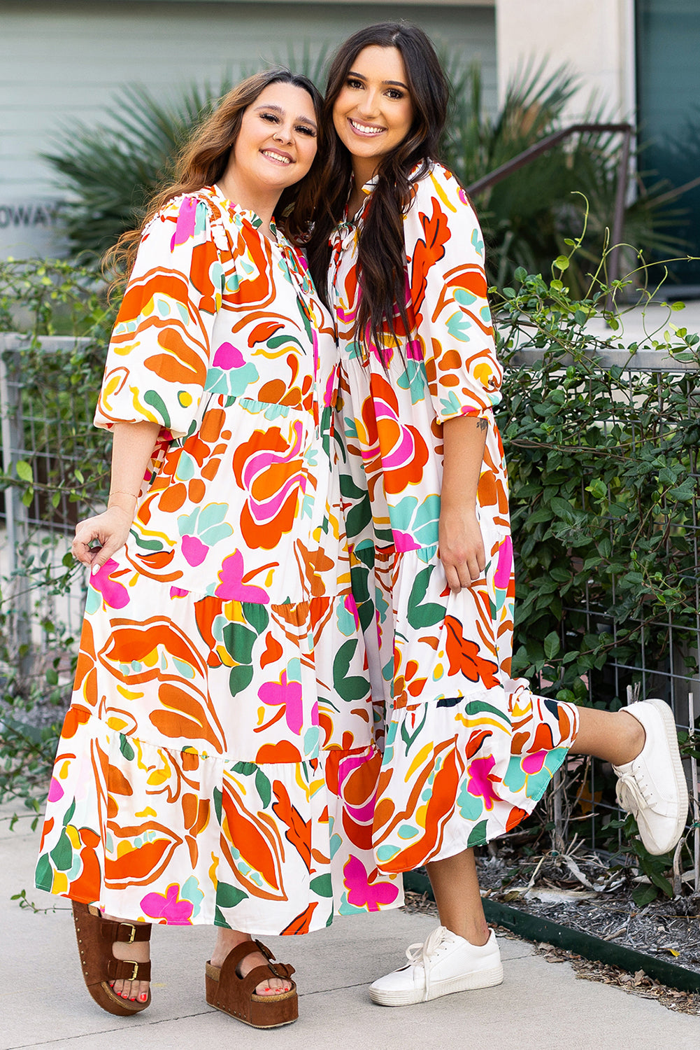 Vestido maxi de estampado de estampado floral naranja V