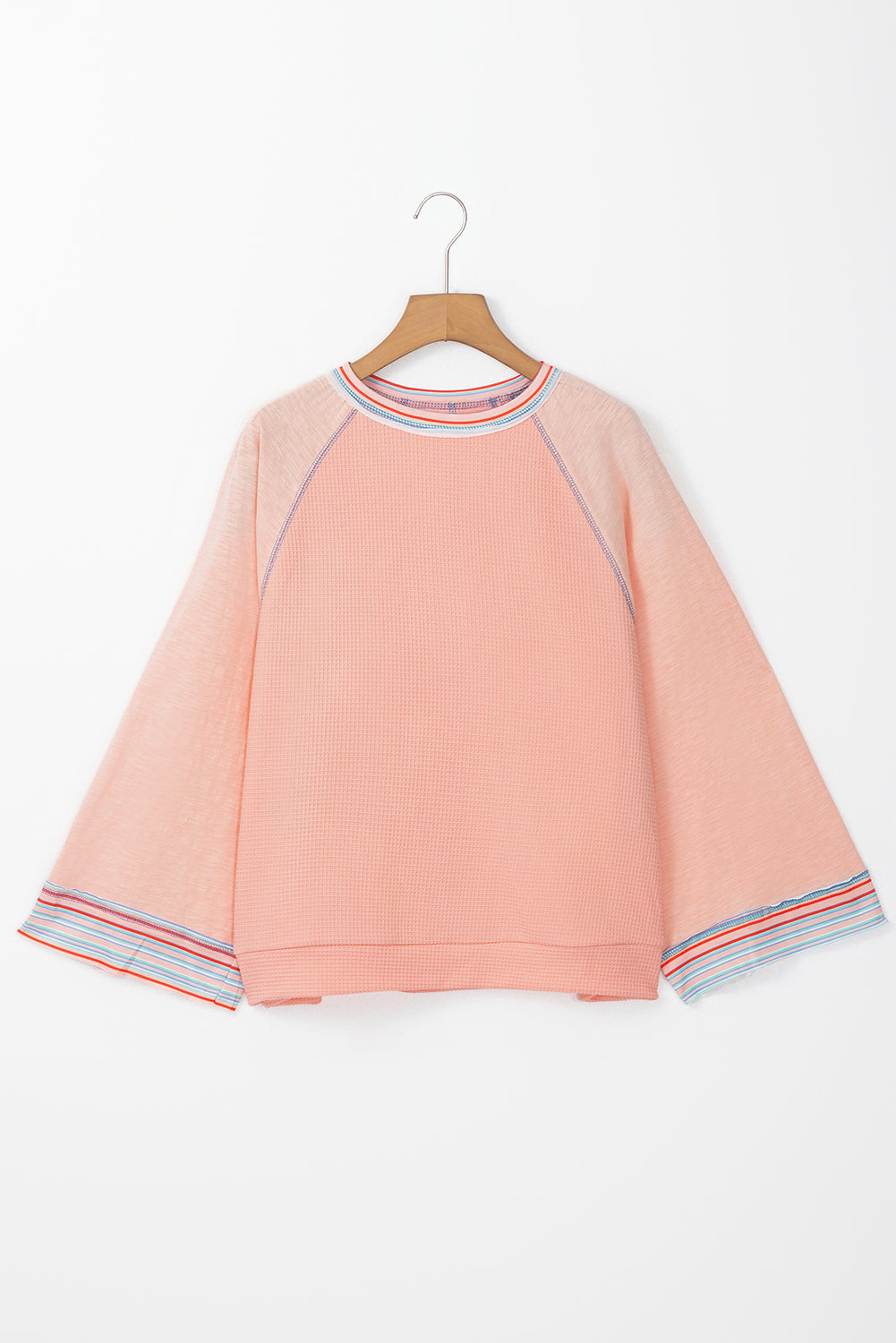 Grapefruit naranja waffle knit ancho manga manga de mosaico raglan top