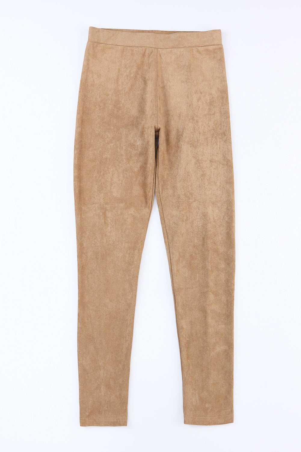 Kaki - High Waisted Faux Suede Skinny Leggings