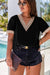 Black Short Sleeve V-Neck Top with Lace Trim Plus Size