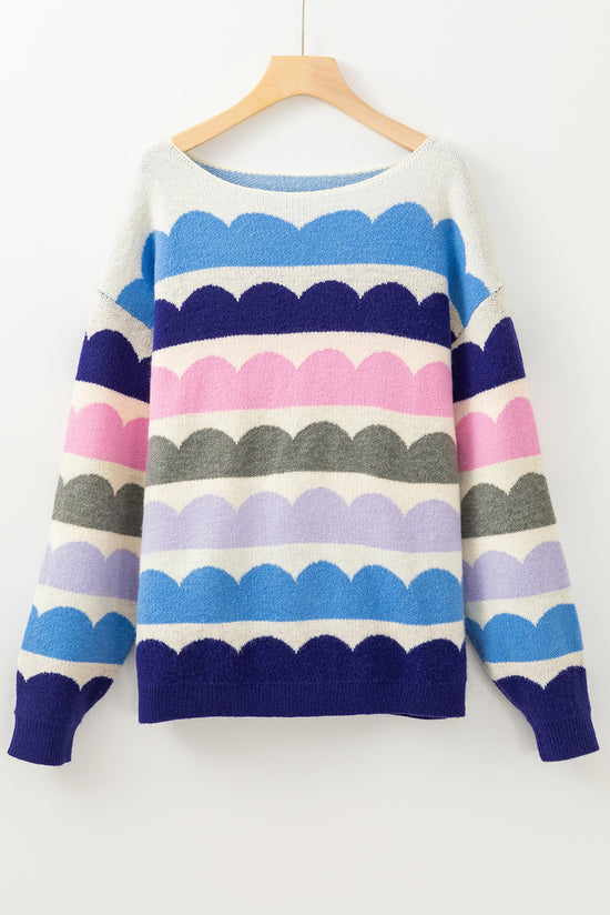 Drozing shoulder sweater and dark blue striped tank sleeves