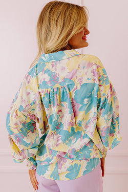 Oversize yellow shirt with floral print *