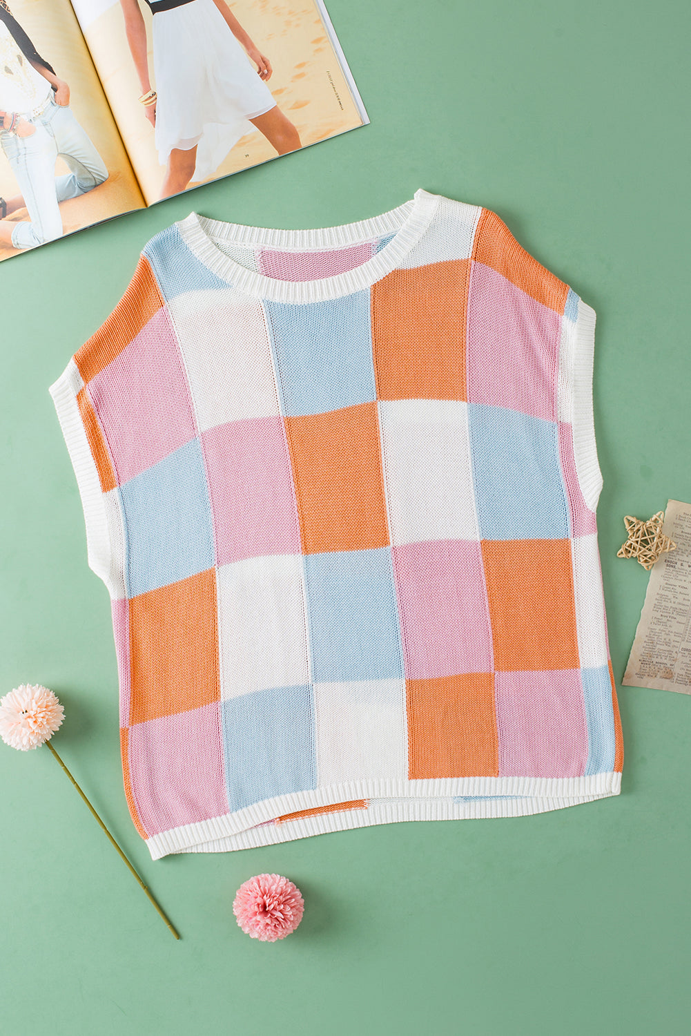 Pull à mancherons color block orange pamplemousse