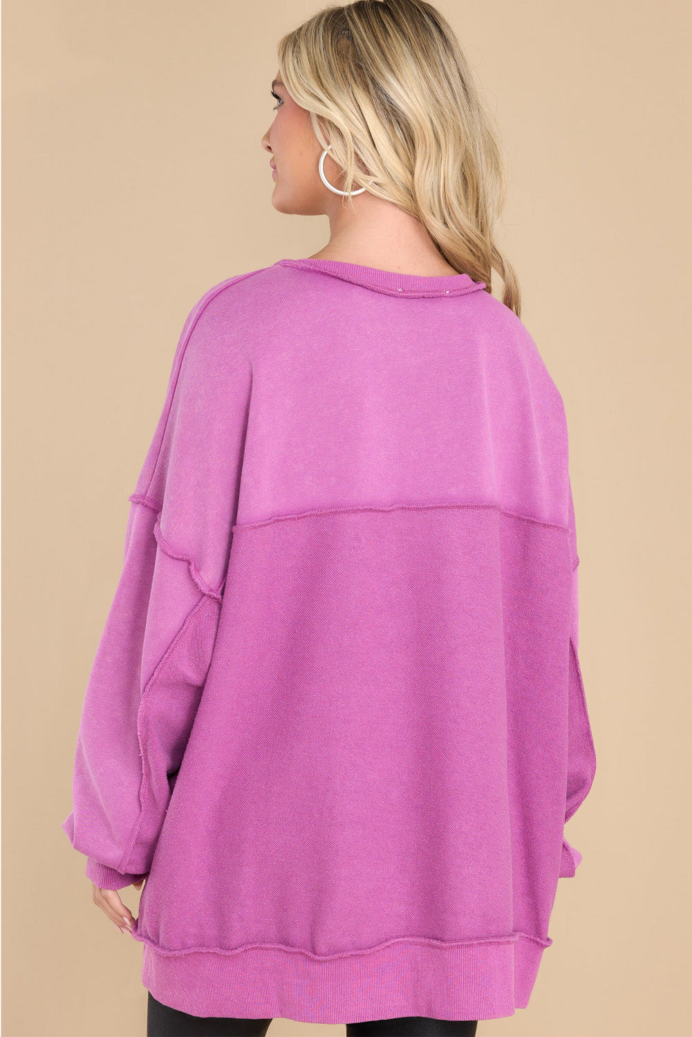 Sweat-shirt Henley violet surdimensionné à coutures apparentes