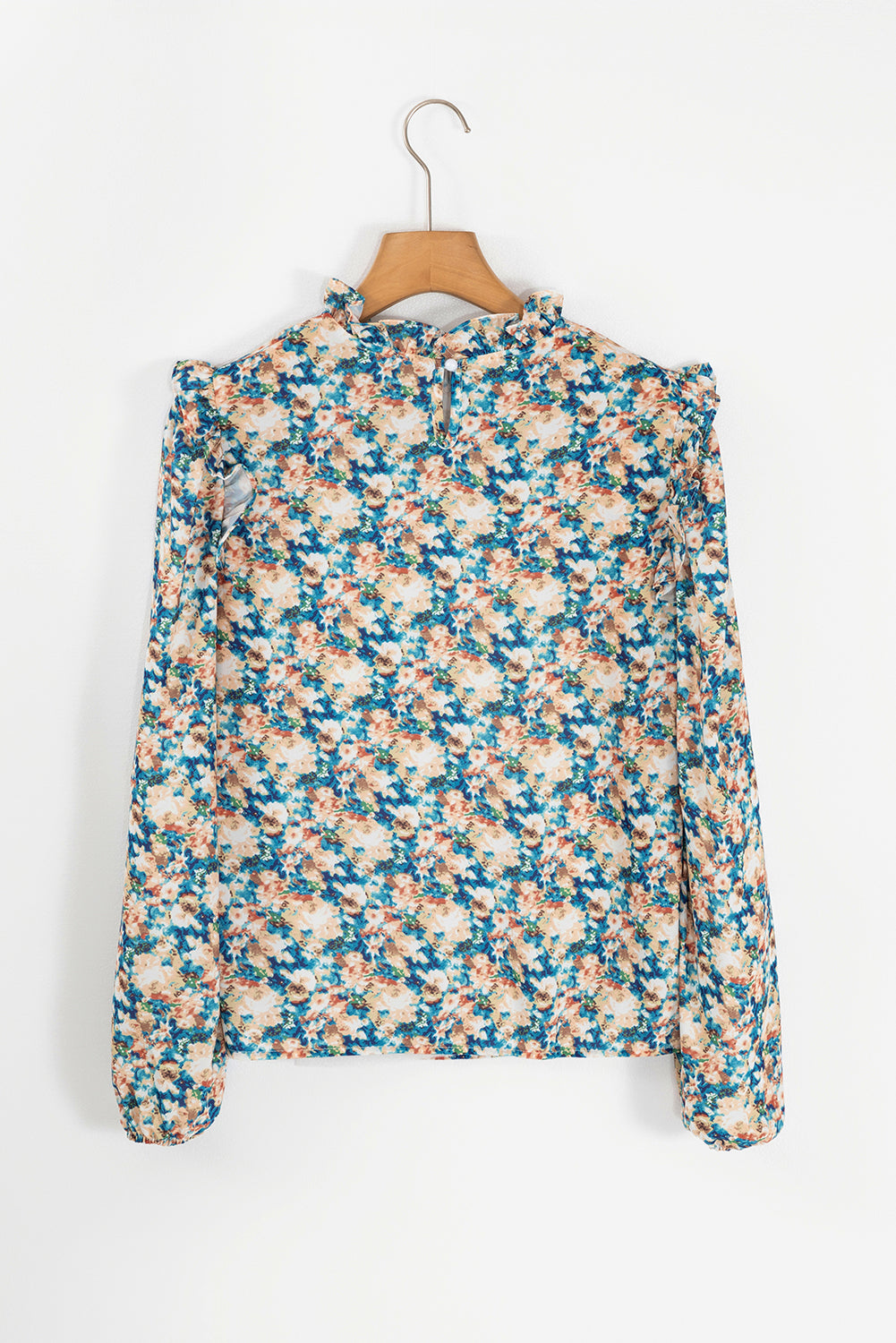 Blusa de manga de hojaldre simulado con estampado floral azul cielo