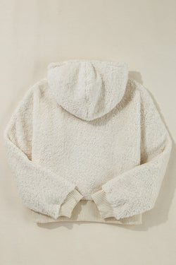 White teddy hoodie with contrasting ribbed edges