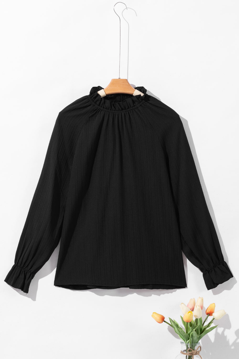 Blusa de manga de burbujas de ondulación de cuello con lactancia