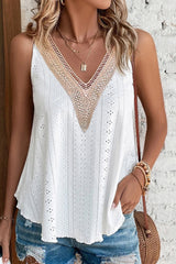 Débardeur ample en dentelle blanche avec épissure au crochet et col en V-A WOMAN WE LOVE