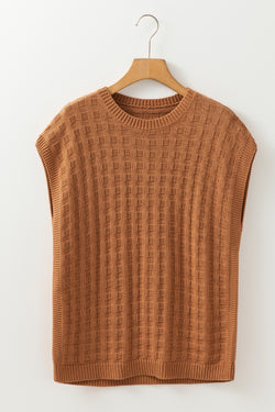 Camel Round -Collar -Round Knitting Sweater chaleco