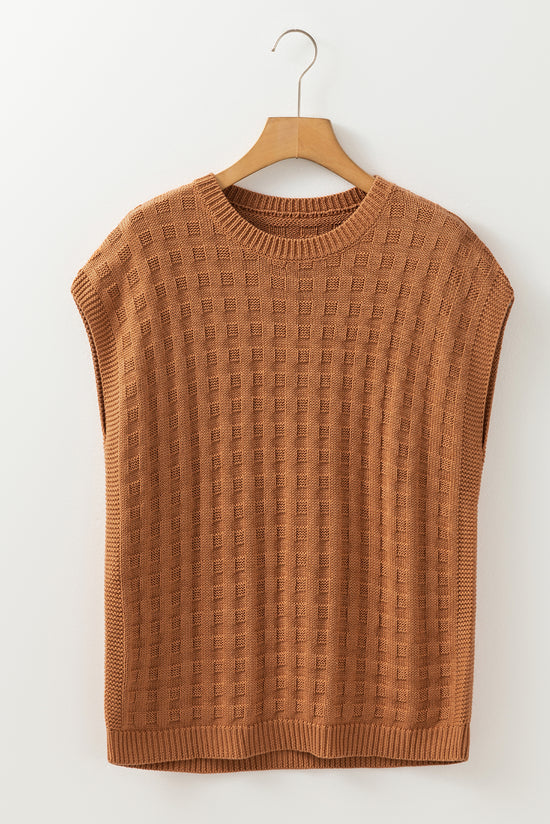 Camel round -collar -round knitting sweater vest