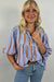 Bully -shaped sluggish sleeve buttoned shirt with sky blue stripes