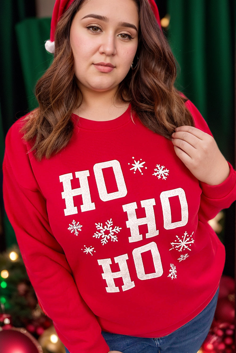 Sweat-shirt de Noël rouge ardent Ho Ho Ho Graphic grande taille